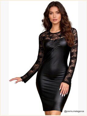 Faux Leather Long Sleeve Bodycon Party Club Dress Plus Size Lingerie